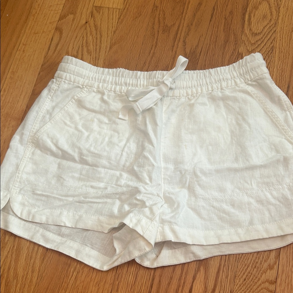 J. Crew White High-Waist Drawstring Linen-Blend Shorts